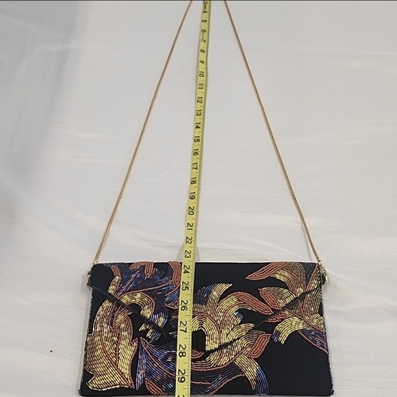 Ricki Designs Black Velvet Beaded Floral Design Snap Front Purse Crossbody - Picture 13 of 16